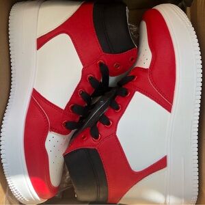 NIB Top Moda womens high top sneaker red white and black size 9